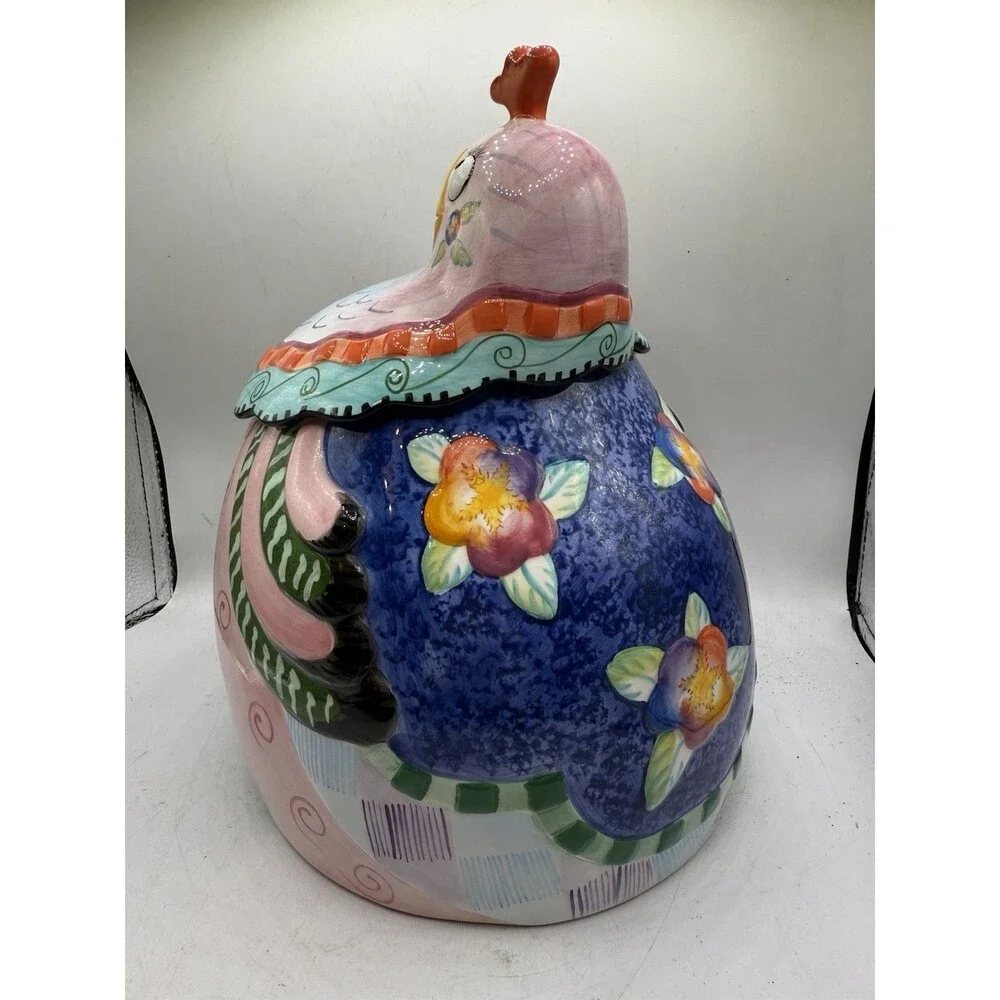 Fitz & Floyd Essentials Kitschy Goofy Eyed Gypsy Pattern Chicken Hen Cookie Jar